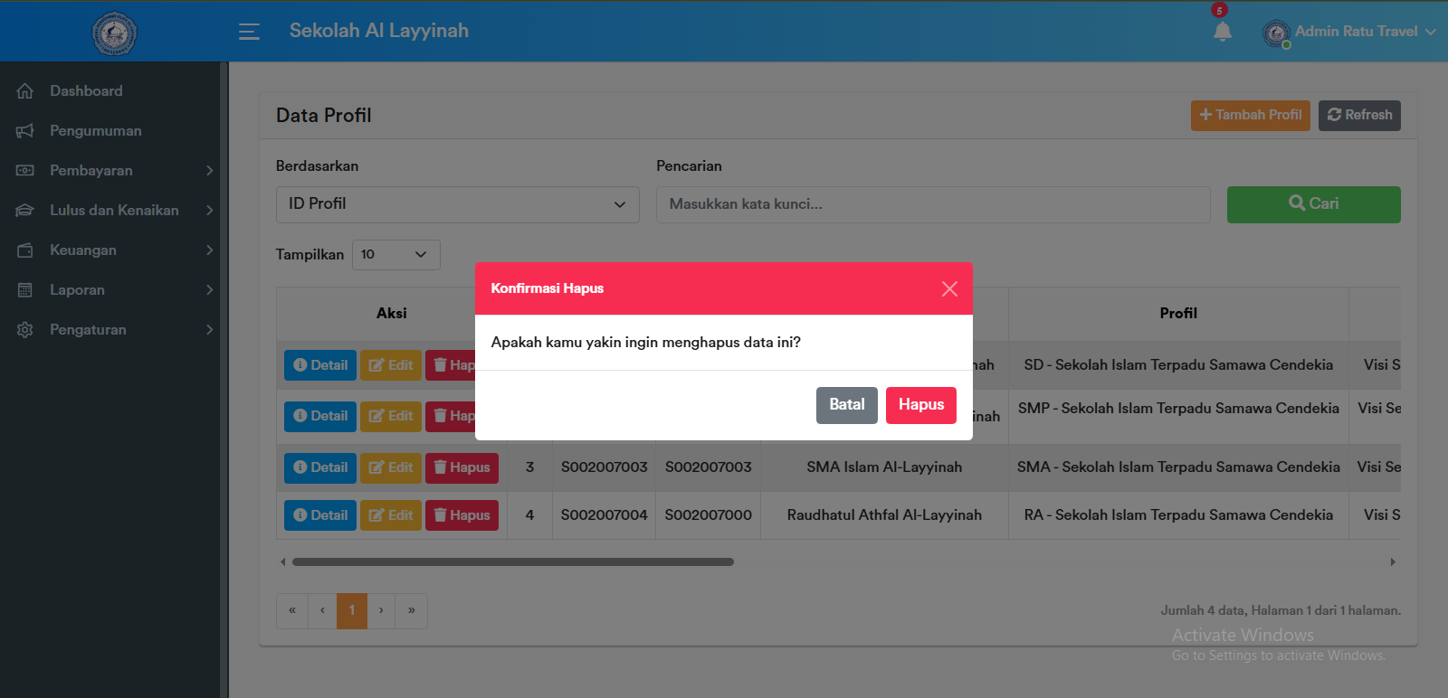 Konfirmasi Hapus Profil